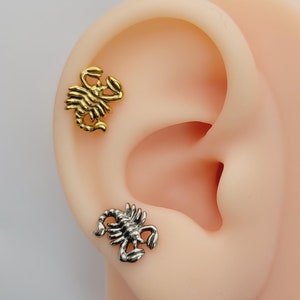 20G/18G/16G Scorpio Push Pin Labret, Threadless Flat Back Earrings, Tragus Stud, Flat Back, Helix Stud, Cartilage Nose, Halloween Gothic