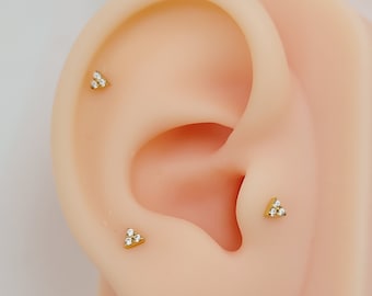 20G/18G/16G Gold Triangle Push Pin Stud Labret, Threadless Flat Back Earrings, Tragus Flat Back Stud, Helix, Cartilage, Nose Gift For Her