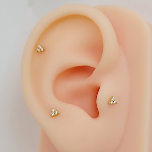 20G/18G/16G Gold Triangle Push Pin Stud Labret, Threadless Flat Back Earrings, Tragus Flat Back Stud, Helix, Cartilage, Nose Gift For Her