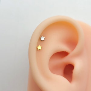 20G/18G/16G Tiny Star Stud Push Pin Labret, Threadless Flat Back Earrings, Tragus Stud, Flat Back Stud, Helix Stud, Cartilage. Nose Stud