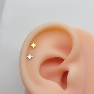 20G/18G/16G Sparkle Star Stud Push Pin Labret, Threadless Flat Back Earrings, Tragus Stud, Flat Back Stud, Helix Stud, Cartilage. Nose Stud