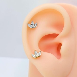 20G/18G/16G Titanium Marquise CZ multi stones Push Pin Labret, Threadless Flat Back Earrings, Tragus Flat Back Helix Stud, Cartilage Nose