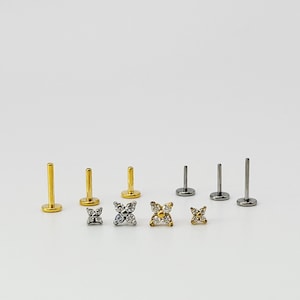 20G/18G/16G Titanium Flower Stud Push Pin Labret, Threadless Flat Back Earrings, Tragus Flat Back Stud, Helix Stud. Cartilage. Nose Stud