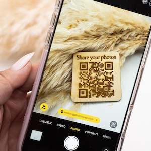 Laser Engraved QR Code Wood Sign - Share Your Photos | Personalized Wedding Photo Share | QR Code for Event Guests | Wooden Table Decor