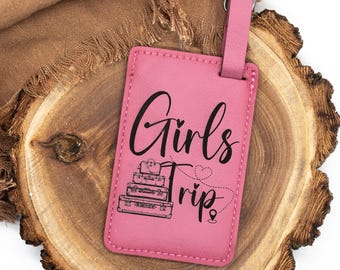 Girls Trip Luggage Tag: Faux Leather Suitcase Stack Travel Accessory