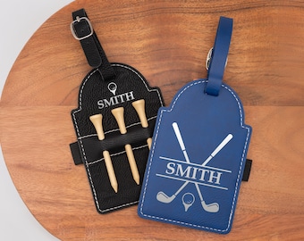Custom Leatherette Golf Bag Tag with three Wooden Tees - Choose Your Design! Golf Accessory for Style - Gift for Dad, Groomsmen, & Best Men