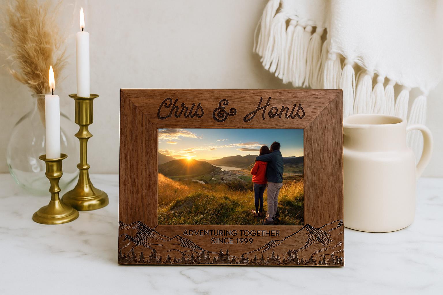Adventure-themed Wooden Picture Frame - Custom Engraved Adventure