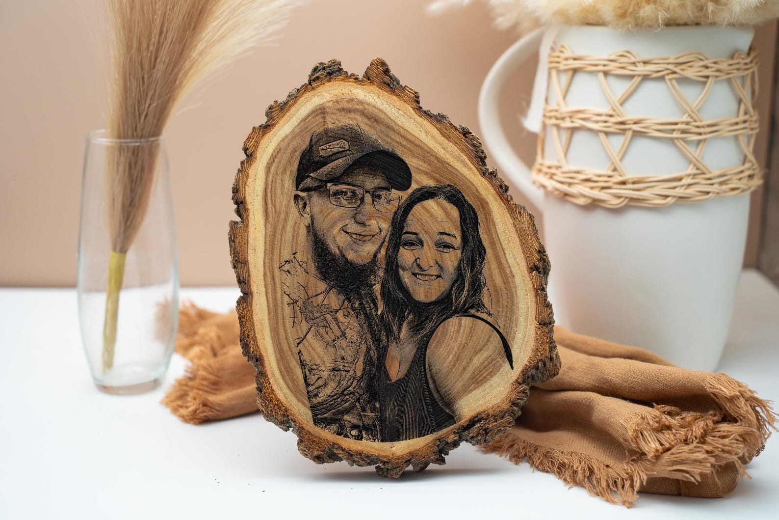 Personalized Photo Engraved on Live Edge Elmwood Plaque – Rustic Log ...