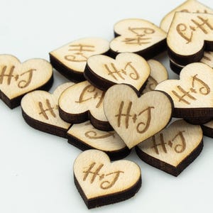 Personalized Mini Heart Wood Confetti: Laser Engraved Initials, Rustic Wedding Decor