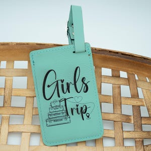 Girls Trip Luggage Tag: Faux Leather Suitcase Stack Travel Accessory
