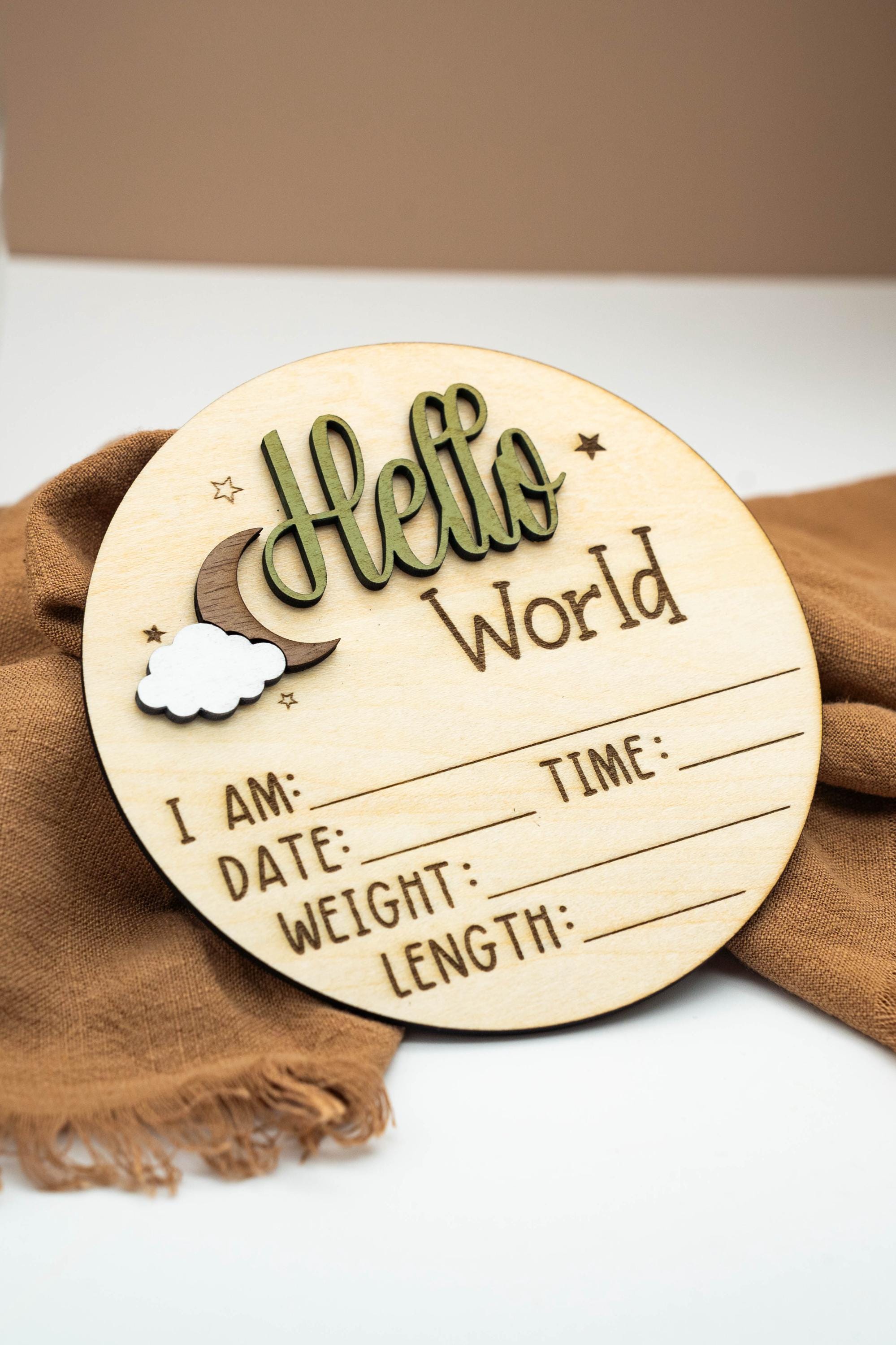 Hello World Baby Announcement Sign – Wooden Birth Stats Plaque With ...