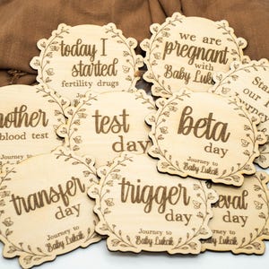 IVF Milestone Discs | Wooden Fertility Journey Signs | IVF Photo Props | Embryo Transfer, Egg Retrieval, Pregnancy Announcement | IVF Gift