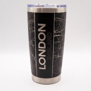 KORTING Reismok kaart Londen, Engeland - roestvrijstalen geïsoleerde beker - lasergegraveerde stadskaart cadeau - cadeau Londen minnaar