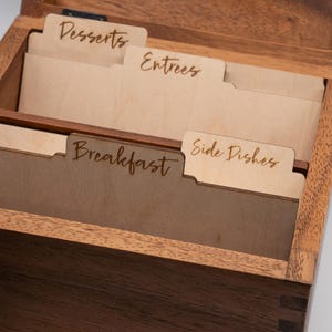Personalisierte Rezeptbox Divider Tabs | Add-On für meine 100x180 Rezeptbox | Benutzerdefinierte Holzteiler für die Organisation von Rezepten