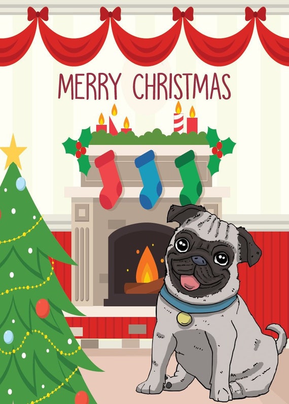 Avanti Pug Christmas Tree Funny Dog Christmas Card - 1 Card With Envelope