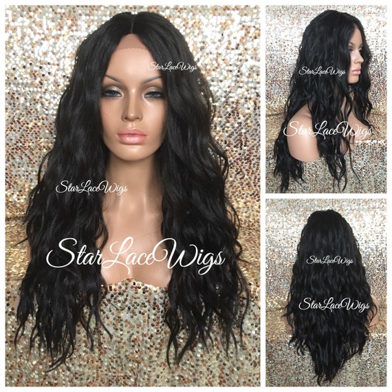 Lace Front Wig Black Brown Long Wavy Layers Swiss Etsy
