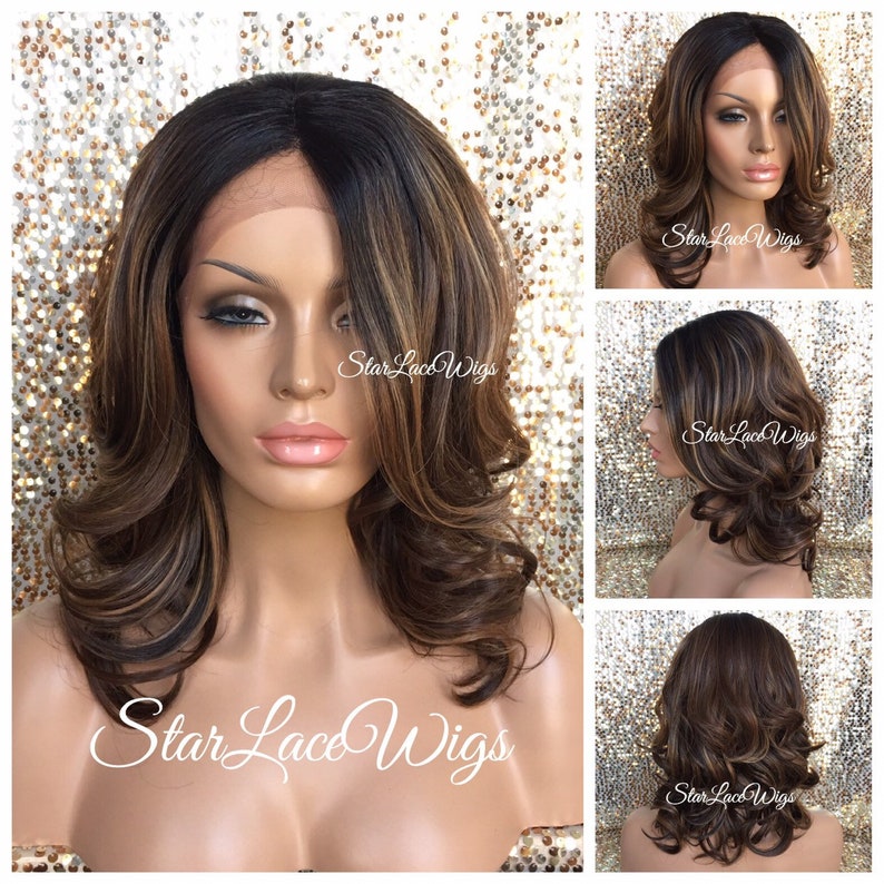 Lace Front Wig Human Hair Blend Short Curly Brown Etsy