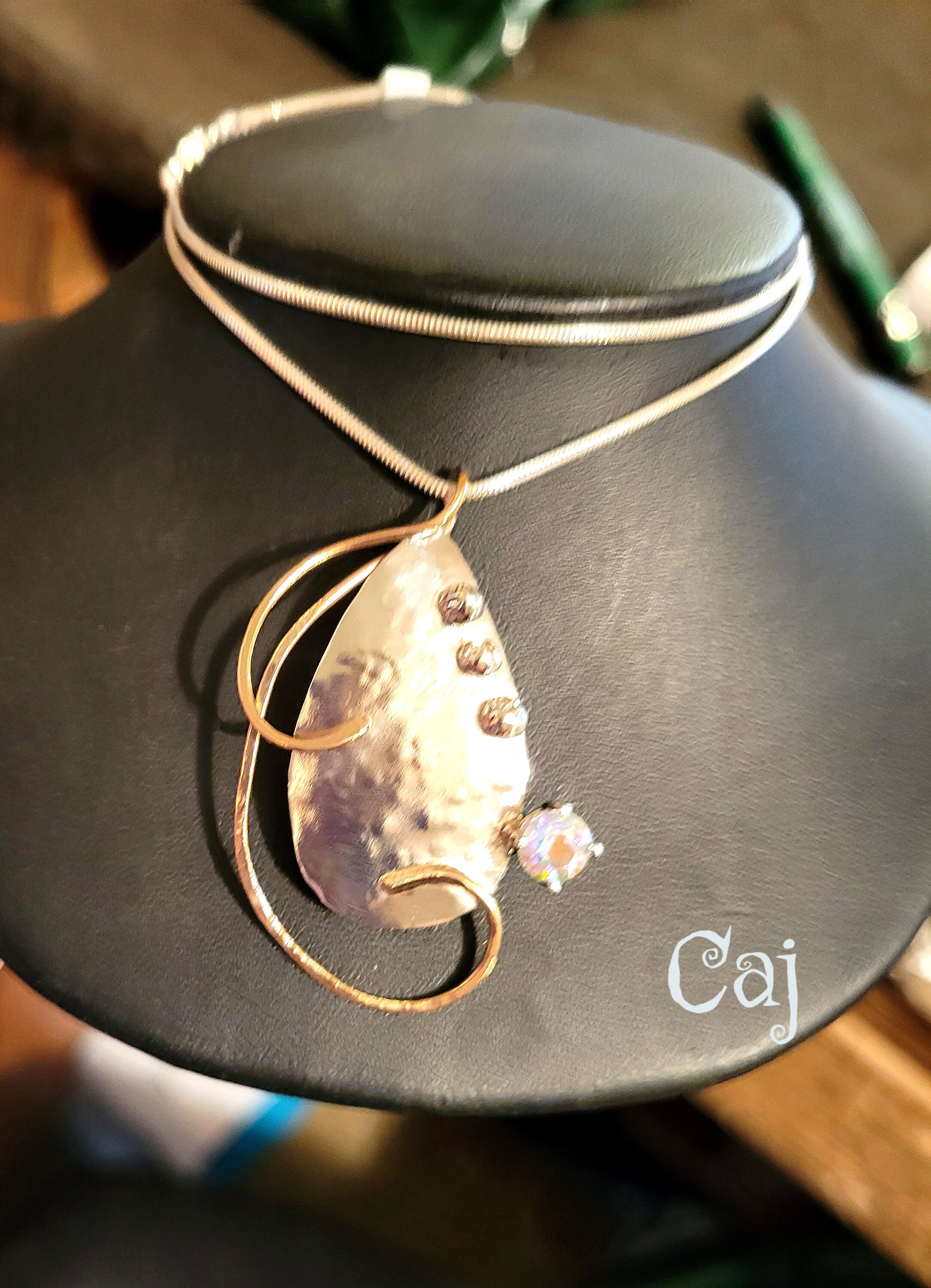 Mixed-metal Raindrop Pendant With Gem - Etsy