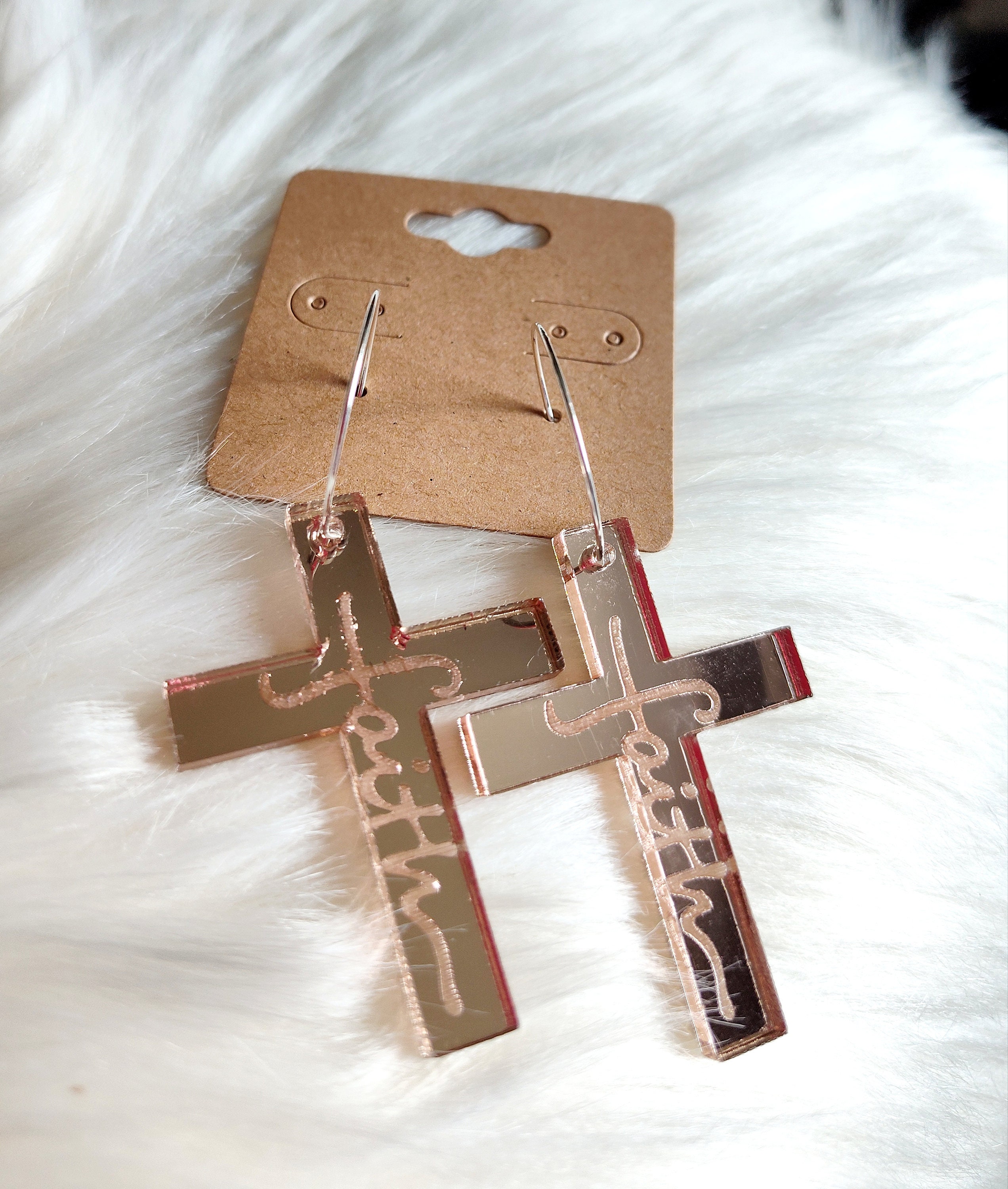 Acrylic Mirror Cross Earrings