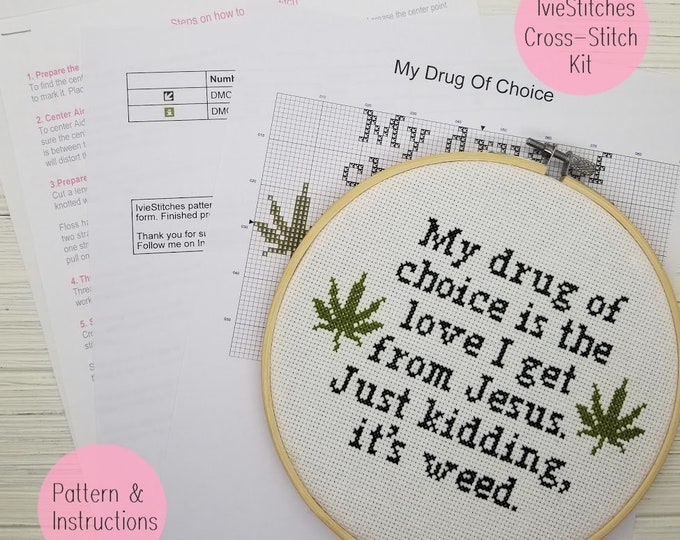 Weed Cross Stitch Kit Weed Gift Idea Pot Leaf Cross Stitch Kit