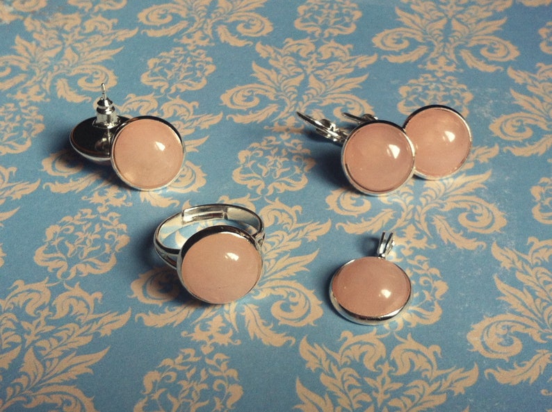 Pale Pink Gemstone Earrings Handmade Rose Quartz Earrings Cabochon Earrings Genuine Rose Quartz Jewelry