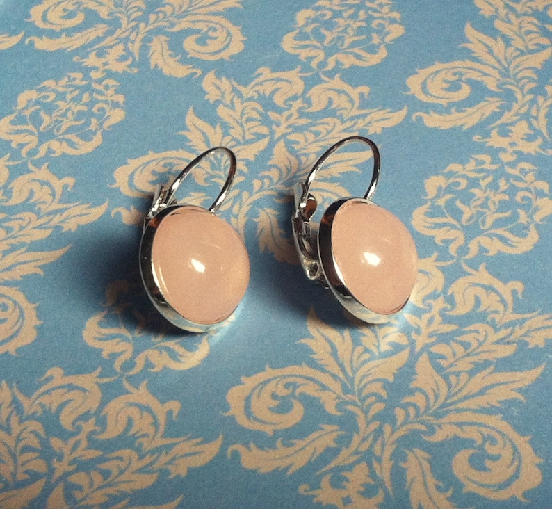 Pale Pink Gemstone Earrings Handmade Rose Quartz Earrings Cabochon Earrings Genuine Rose Quartz Jewelry