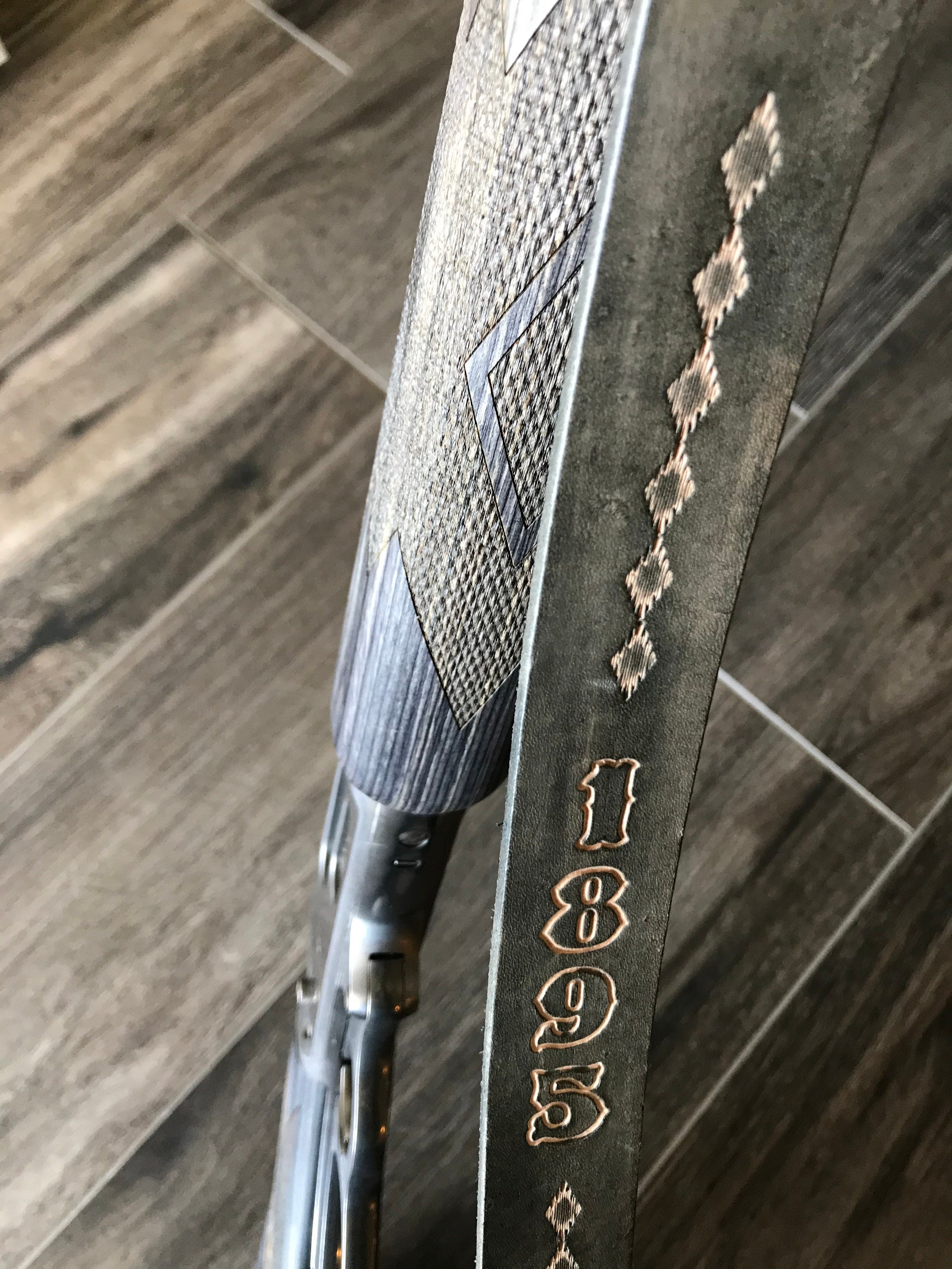 Leather Rifle Sling (Gun Sling), Handtooled, Finished in Smoky Gray