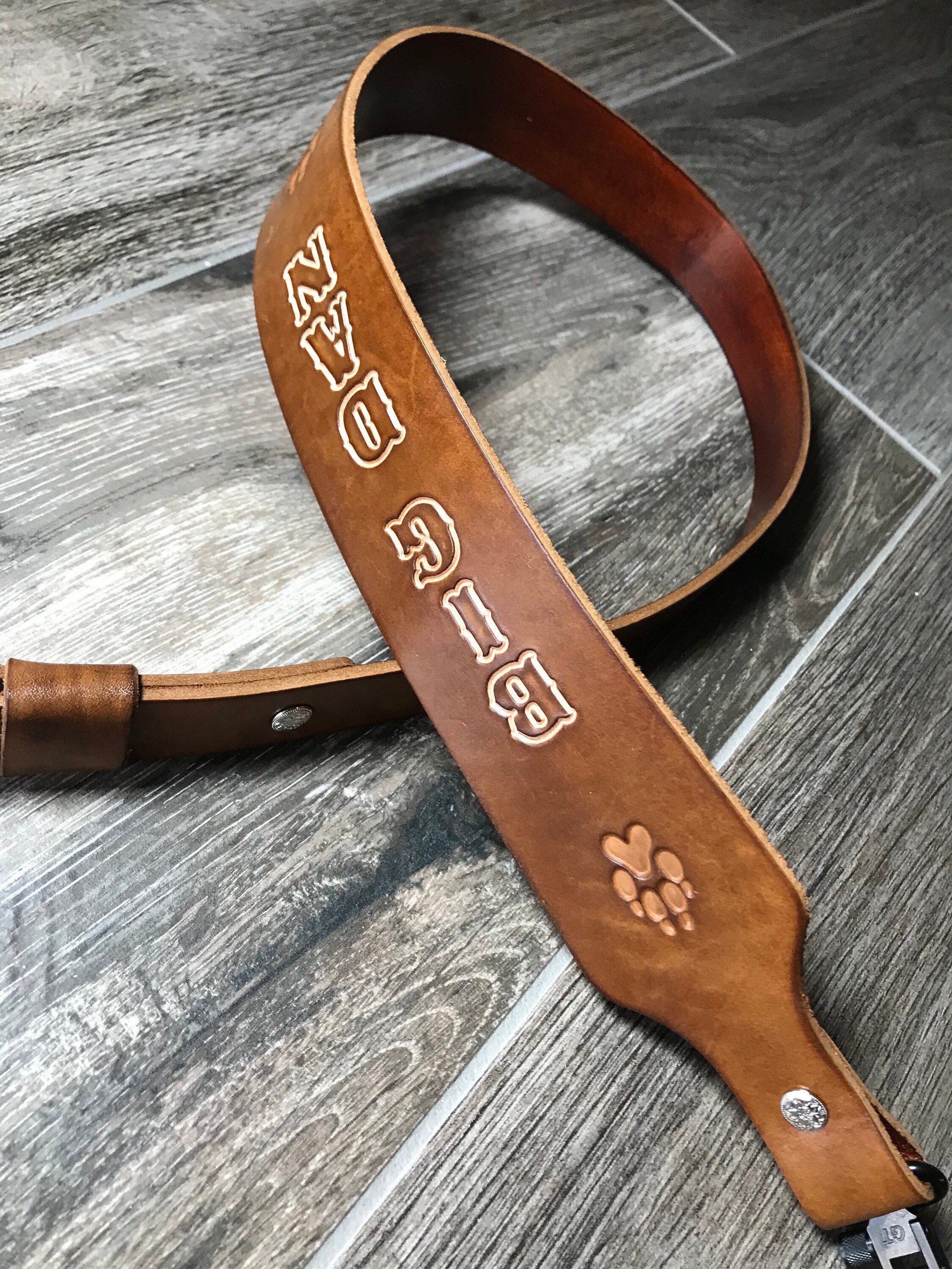 Personalized Leather Rifle Sling, You Choose the Stamp, Finished in Walnut