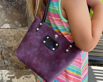 Dani Mini Leather Tote in Plum Pull-up Leather