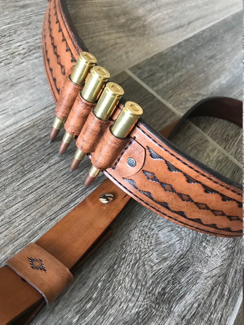 Handtooled Leather Rifle Sling with Bullet Loops Finished in Etsy