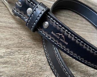 Border Stamped Gun Belt finished in Two-Tone Black/Gray