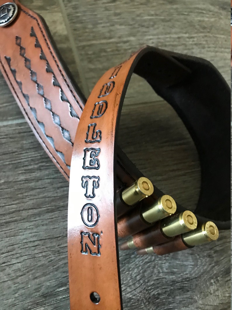 Handtooled Leather Rifle Sling with Bullet Loops Finished in Etsy
