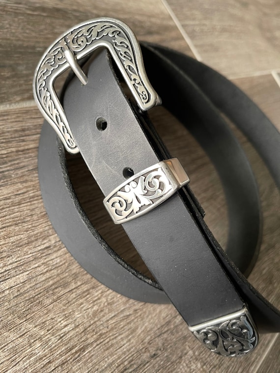 Leather Belt With Western Floral Buckle Set (1.25-inch Width  display picture 2
