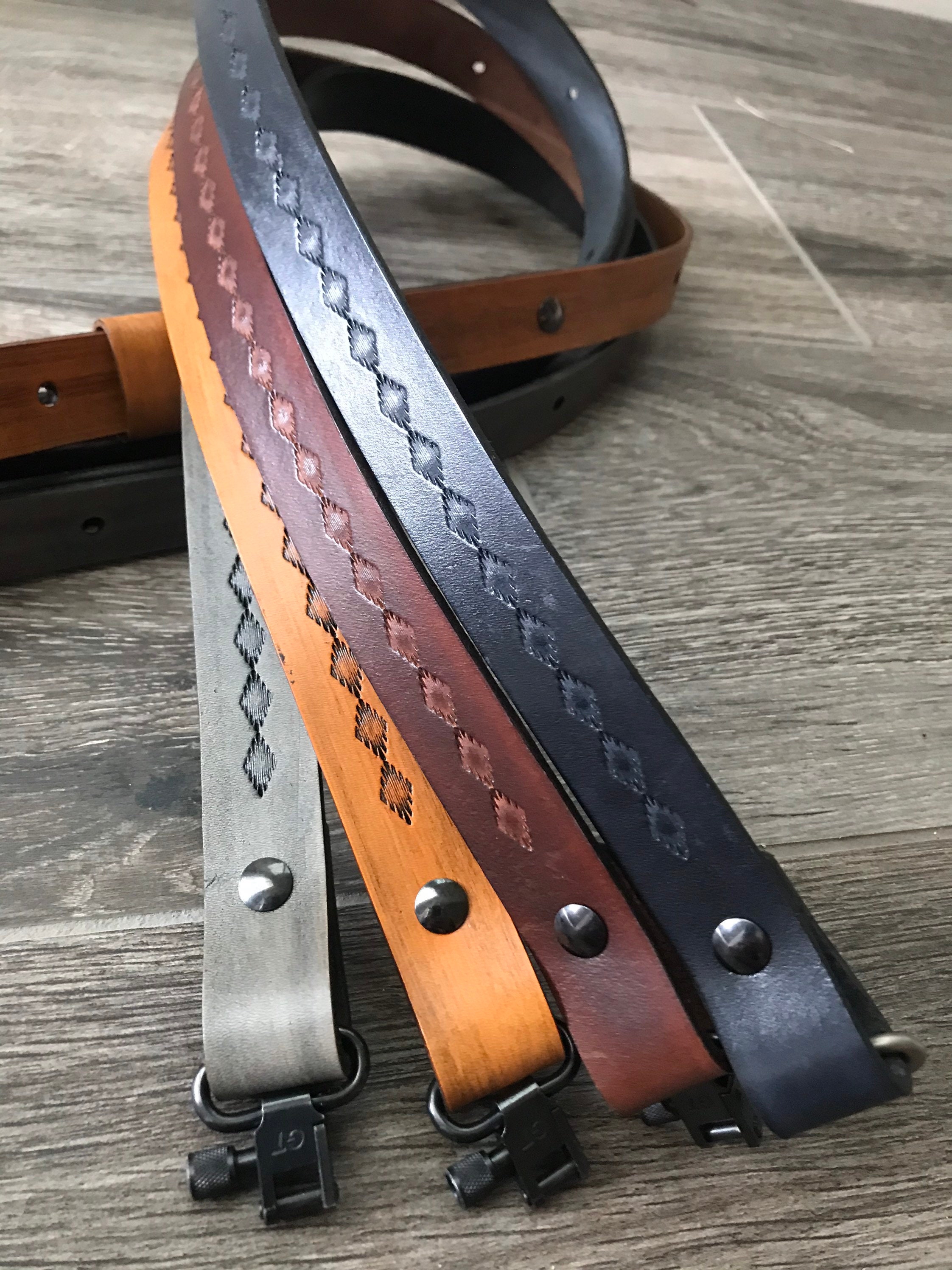 Tooled Adjustable Leather Rifle Sling, 1 or 1.25inch, Several Colors