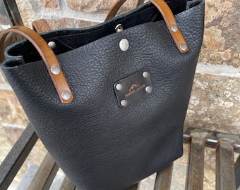 Jami Leather Tote in Biker Black