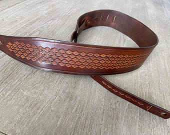 Hand tooled Leather Adjustable Guitar Strap in Brown