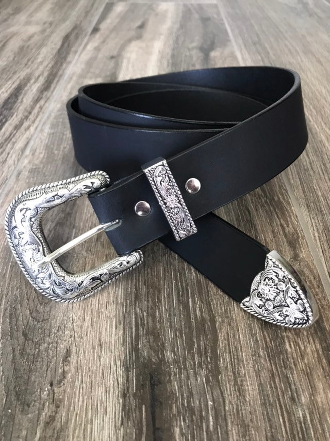 Leather Belt With Antique Silver Western Floral Buckle Set 1.5-inch ...