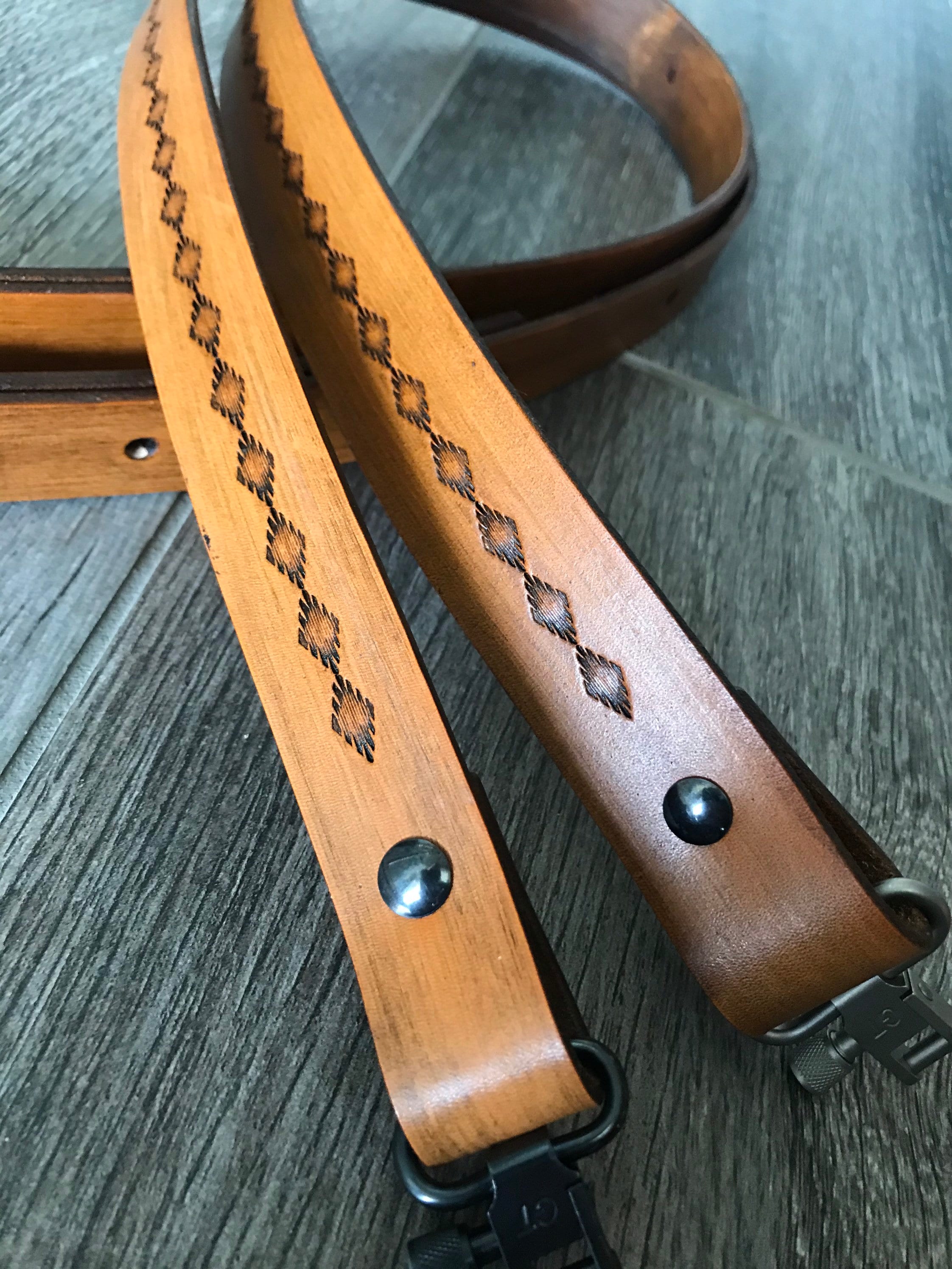 Tooled Adjustable Leather Rifle Sling, 1 or 1.25inch, Several Colors