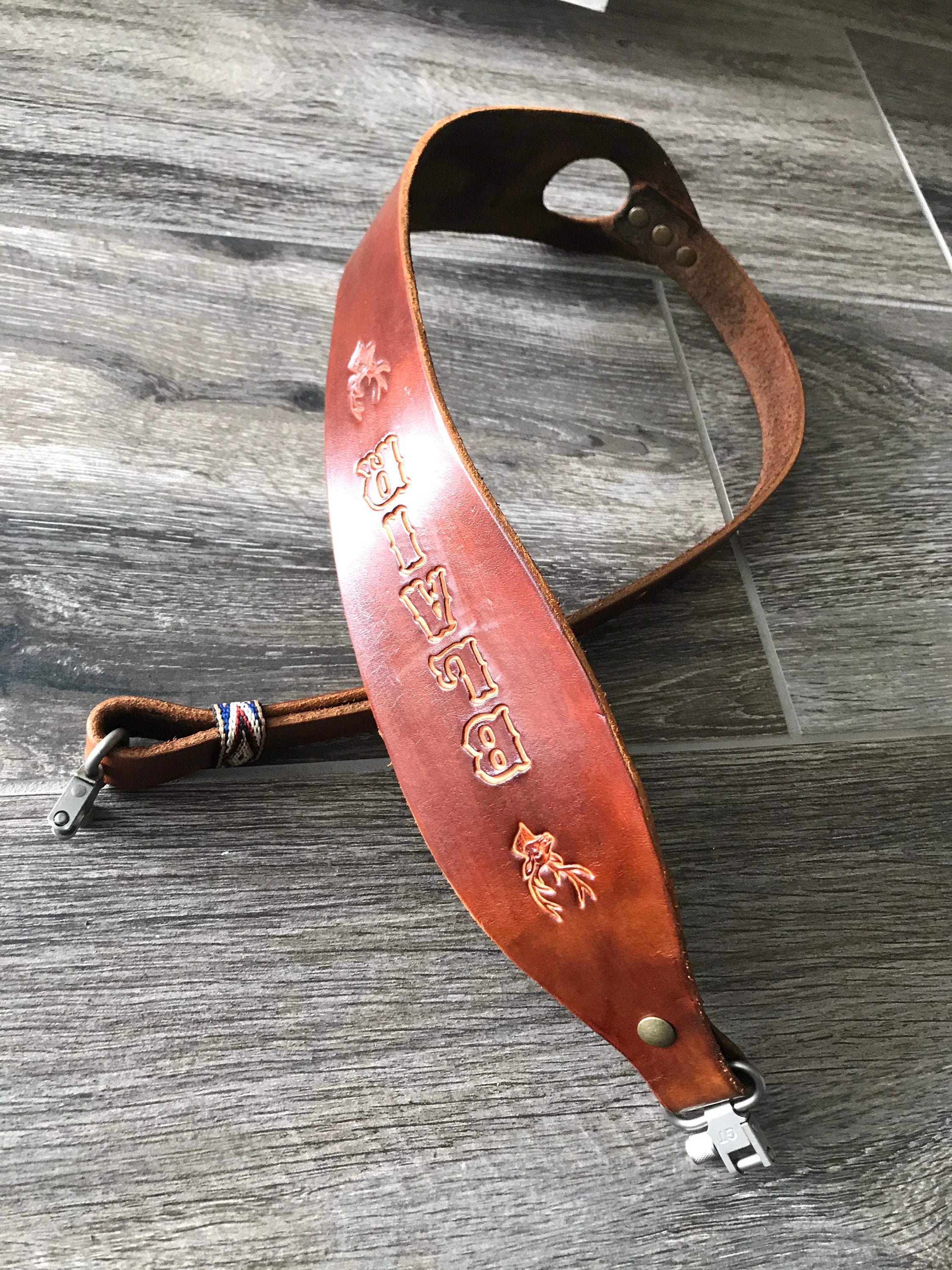 Personalized Leather Rifle Sling (Gun Sling), Adjustable, with Thumbhole, You Choose the Stamp