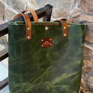 American Bison Leather Tote in Emerald