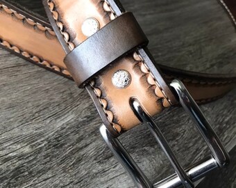 Mid-weight 2-tone Brown Leather Gun Belt (1.5-inch width)