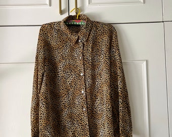 Vintage 1980s Animal Leopard Print Shirt Blouse - Size M / 12