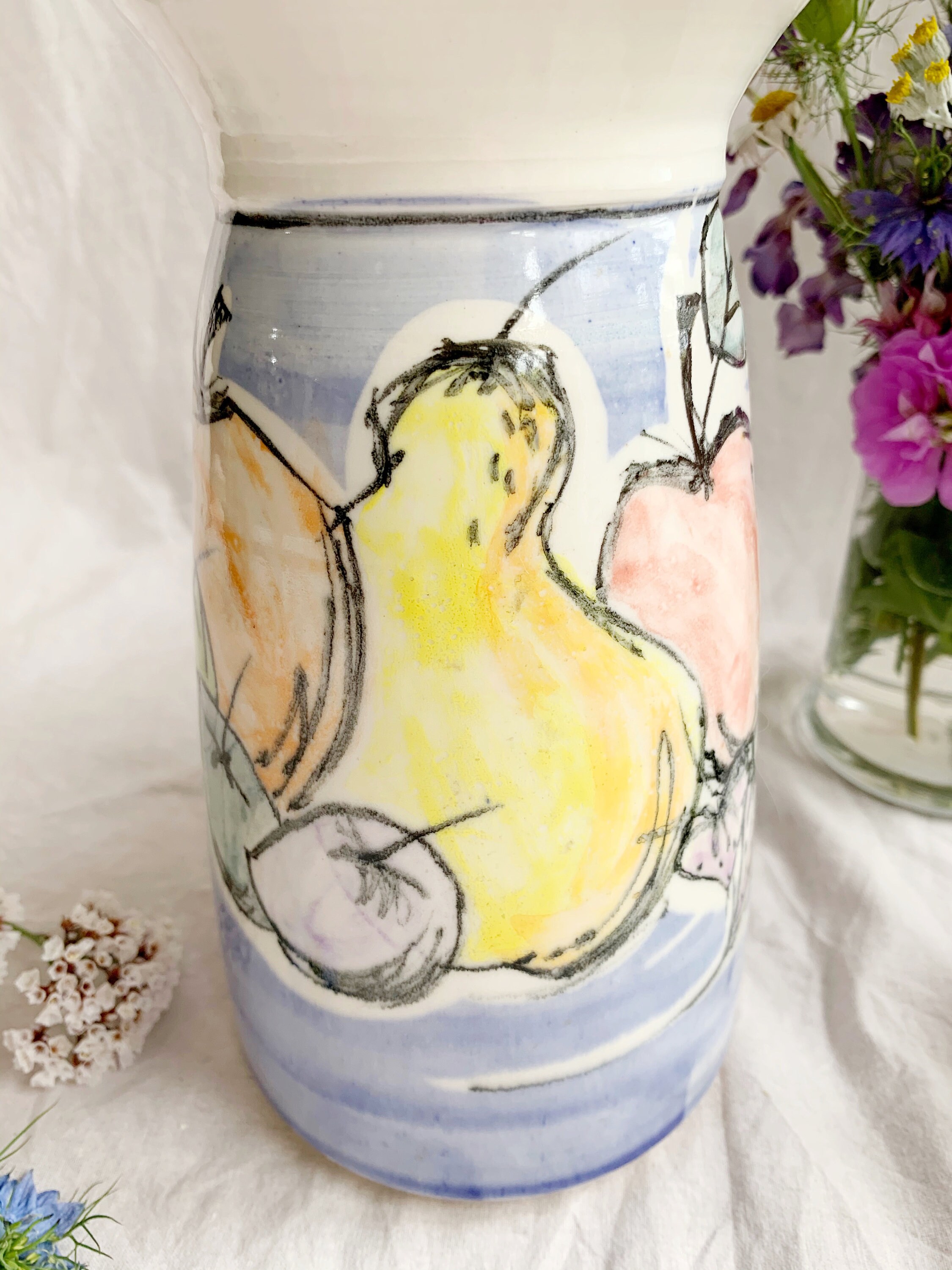 Vintage Handmade Pottery Fruit Vase Painted Fruit Art Etsy