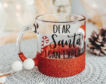 Tazze di Babbo Natale / Divertente regalo segreto di Babbo Natale / Tazza di cioccolata calda / Tazza di Natale / Tazza di Natale / Tazza glitterata / È la stagione / Regalo di Natale per lei