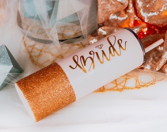 Bride To Be Skinny Tumbler With Straw | Bride Glitter Tumbler | Bridal Shower Gift For Friend | Sister In Law Wedding Gift | Gift For Friend