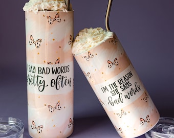 Stainless Steel Skinny Tumblers | Mommy and Me | Tumbler With Straw | Bow Tumbler | F Bomb Mom | Mama Bear