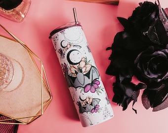 Halloween Tumbler Cup | Halloween Insulated Tumbler | Goth Tumbler | Pastel Halloween | Custom Tumbler with Straw | Pastel Goth | Bat Cup