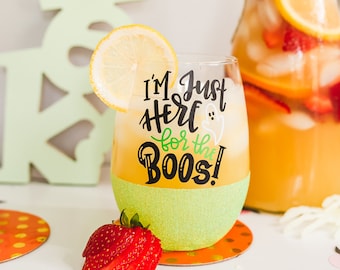 Here for the Boos | Halloween Wine Glasses | Fall Wine Glass | Halloween Party Favors
