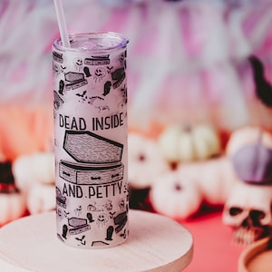Iced Coffee Cup | Dead To Me | Frosted Glass Tumbler | Skull Tumbler | Goth Tumbler | Creepy Cute | Halloween Tumbler Cup