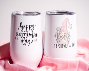 Valentine Gnome | Stemless Wine Tumbler | Galentines Day Gift | Valentine's Day Gift for Her | Best Valentine's Day Gift for Her